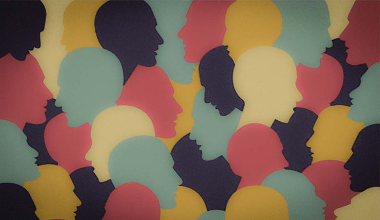 Human profile head in dialogue. Simply flat design. Vector illustration.