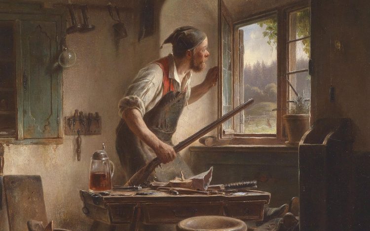 Bild: Der wachsame Schuster (1861). Målning av Karl von Enhuber.