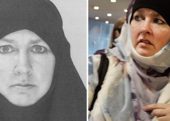 Terrorsvärmor utfrågad av reporter – polisen hjälper henne att undkomma