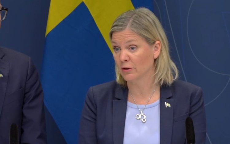 Finansminister Magdalena Andersson under dagens presskonferens. Foto: regeringen.se