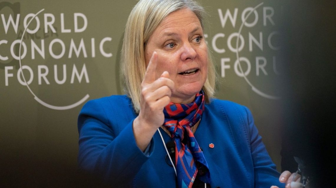 Dåvarande finansminister Magdalena Andersson håller tal hos WEF i Davos 2020. Foto: World Economic Forum/Faruk Pinjo.